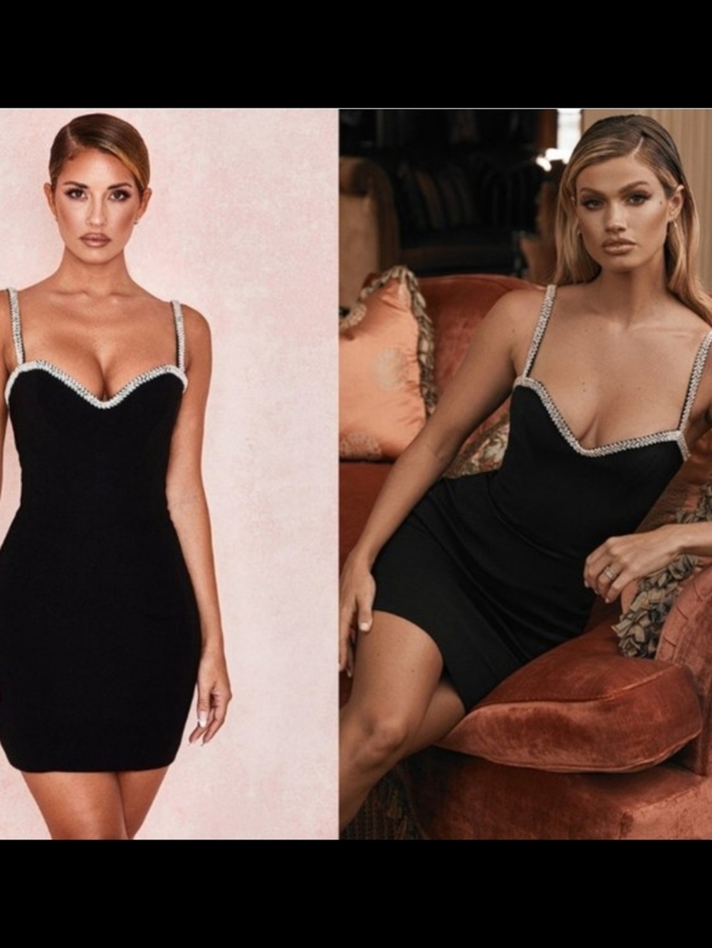 House of CB Black Mini Dress with Rhinestone Straps